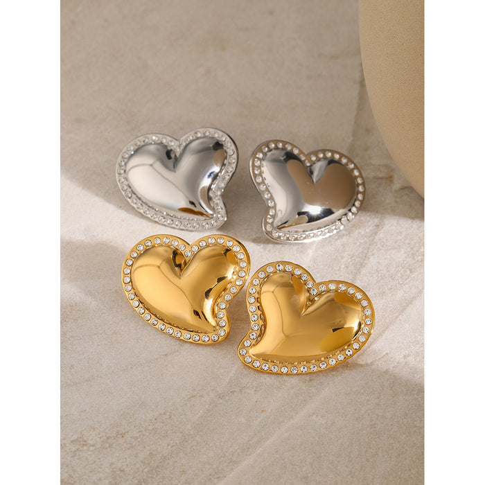 Wholesale 18k Gold Stainless Steel Glossy Crooked Heart Shaped Earrings JDC-ES-JD348