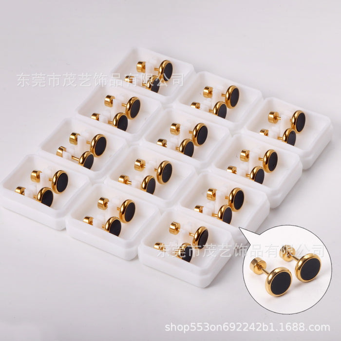 Wholesale Fashionable and minimalist car cup round shell screw plug earrings, fashionable and versatile stainless steel ear accessories