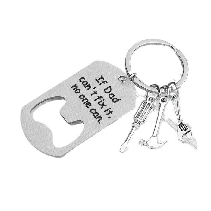 Wholesale Stainless steel bottle opener keychain engraved pendant Father's Day metal keyring