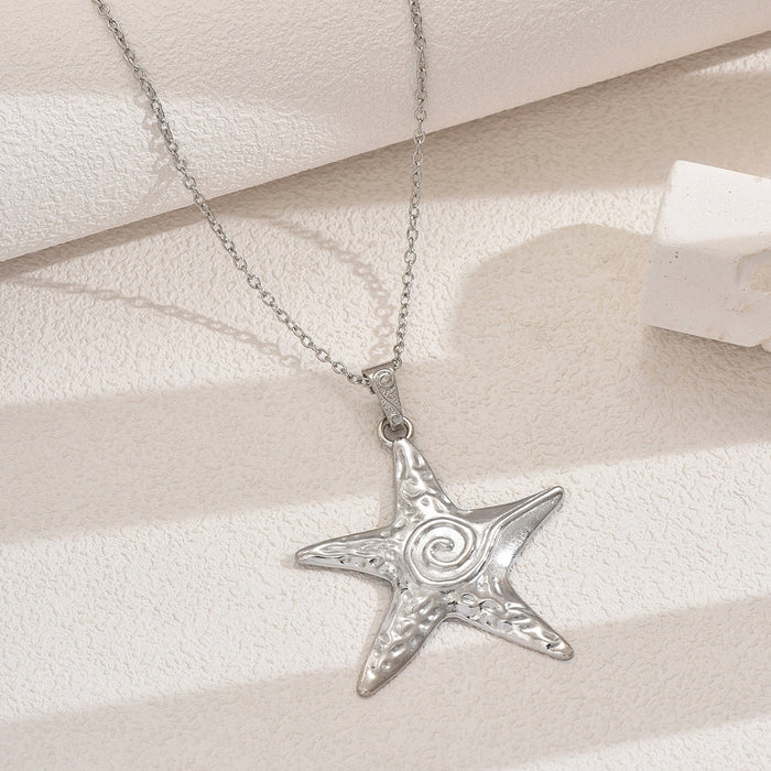 Wholesale Vintage starfish necklace with niche design, boasting a double-layer vortex pendant and collarbone chain