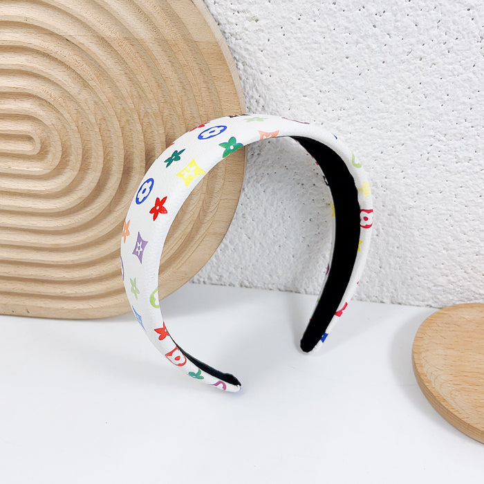 Wholesale Retro temperament headband leather color printed grid wide edge headband hair accessory simple face washing pressure hair accessory hair clip