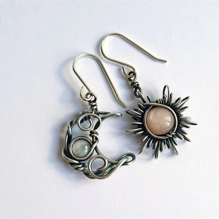 Wholesale Retro Sun Moon Earrings Moonstone Asymmetric Sun Moon Earrings
