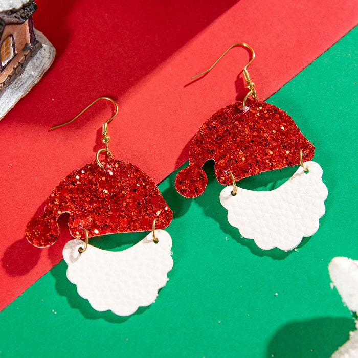 Wholesale Colorful Christmas Hat Earrings White Beard Sequins Women Jewelry Accessory Gift MOQ≥2