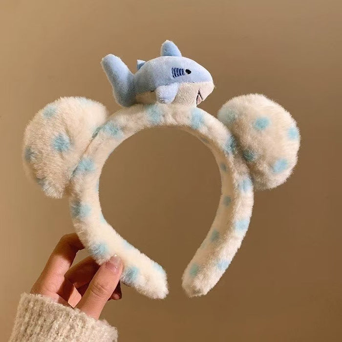 Wholesale Blue polka dot bear ear plush headband