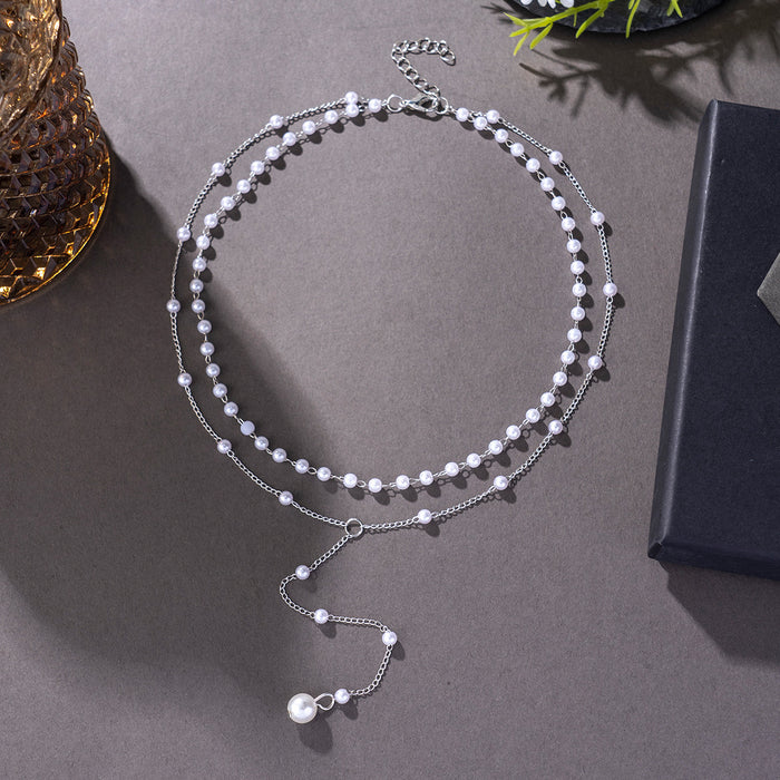 Wholesale Y-shaped Imitation Pearl Tassel Double-layer Necklace Accessories