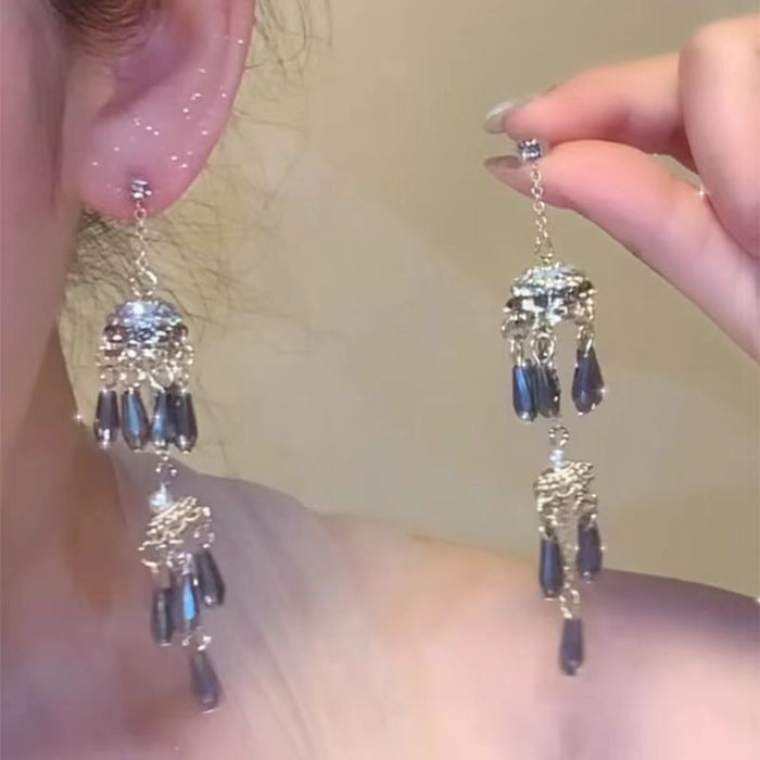 Wholesale Water droplet wind chime tassel earrings with high-end elements