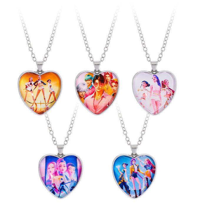 Wholesale Time Gem Heart Necklace with Colorful Heart Pendant