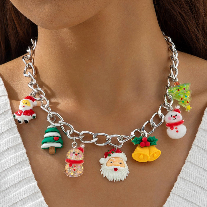 Wholesale Christmas Santa Red-Green Contrast Resin Bell Pendant Necklace Fashion Jewelry Accessory Gift