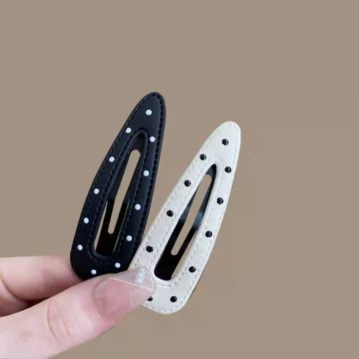 Wholesale Black and White Polka Dot Leather Snap Clips for Kids ( Spring/ Summer)