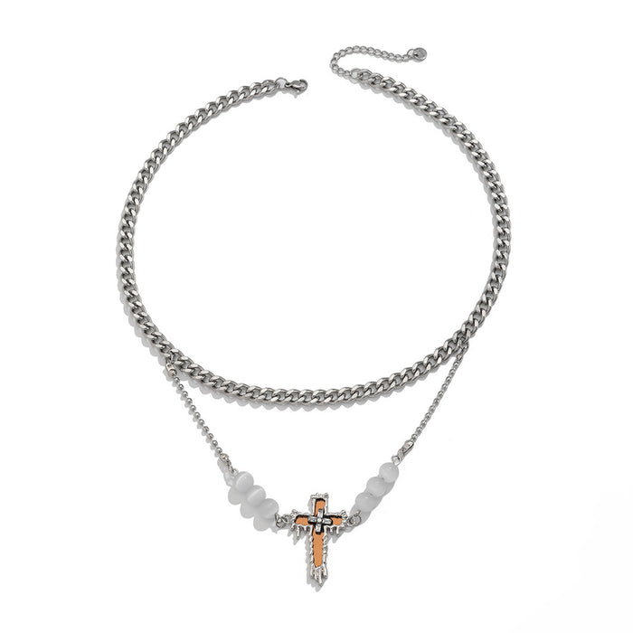 Wholesale Jewelry Cross Titanium Steel Hoodie Necklace High Grade Sweater Chain Clavicle Chain