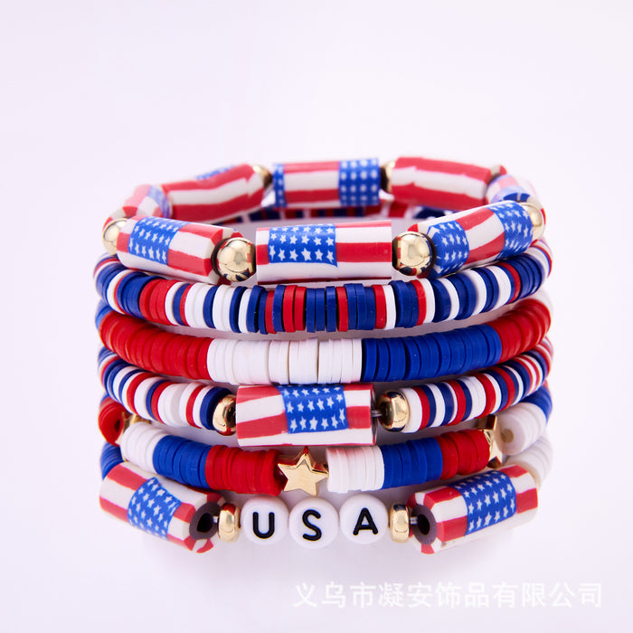 Wholesale Soft ceramic bracelet set, personalized alloy drip oil national flag pendant bracelet