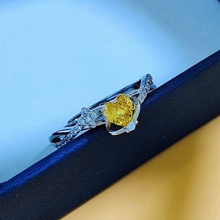 Wholesale Pink heart-shaped zircon open ring, light luxury sweetheart amethyst ring