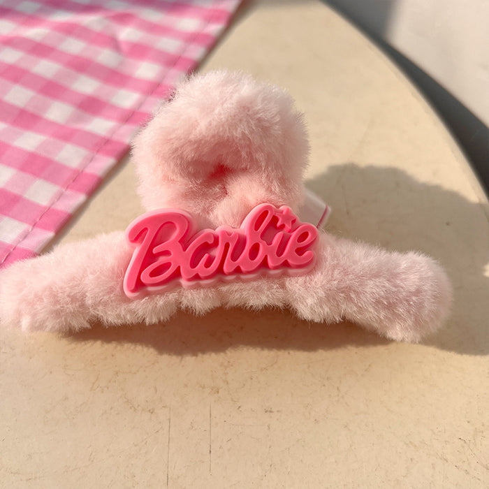 Wholesale Dopamine inducing plush hair claw clip with a cute pink bow