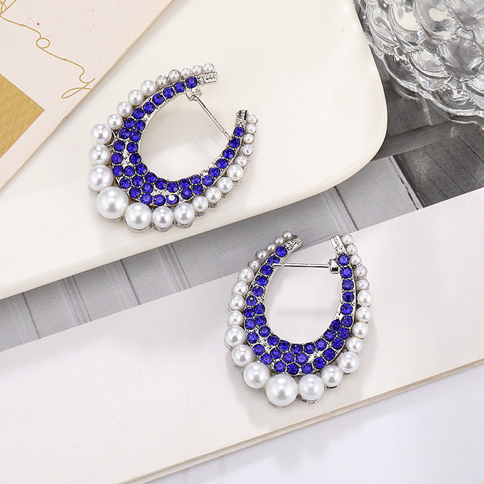 Wholesale Fashionable exaggerated geometric diamond studded large earrings, personalized and trendy ear accessories