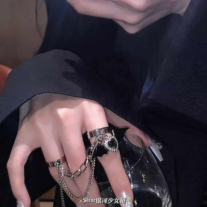 Wholesale Black cross ring, niche tassel double ring ring