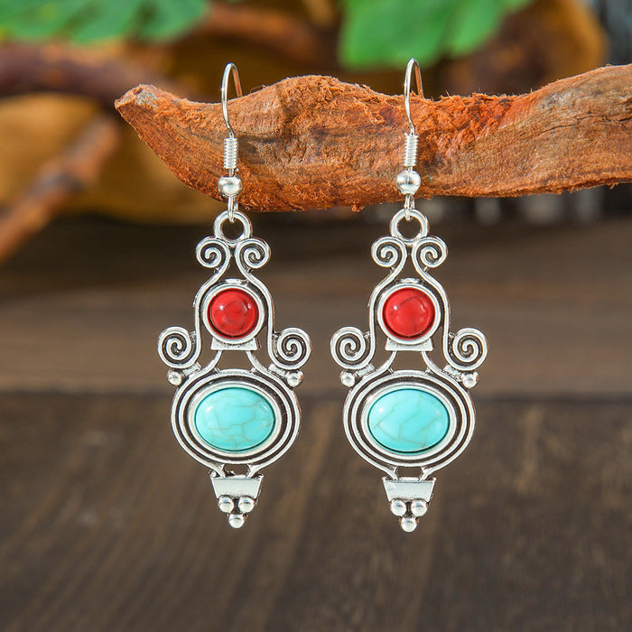 Wholesale 2pcs geometric metal turquoise bohemian earrings