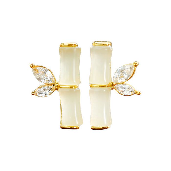 Wholesale Fashionable bamboo earrings, niche design, diamond inlaid, light luxury earrings, silver needles, personalized ear accessories