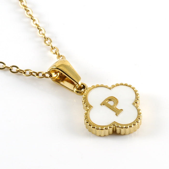 Wholesale Shell Letter Four Leaf Clover Pendant 18K Gold Stainless Steel Necklace JDC-NE-ZhongX005