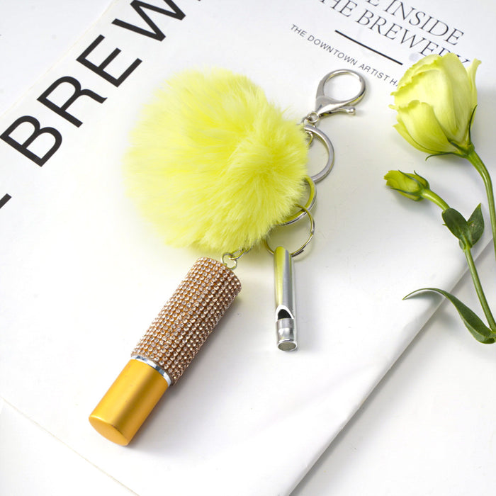 Wholesale Plastic Pressed Perfume Bottle Diamond Keychain Fur Ball 3-Piece Set JDC-KC-ZY041