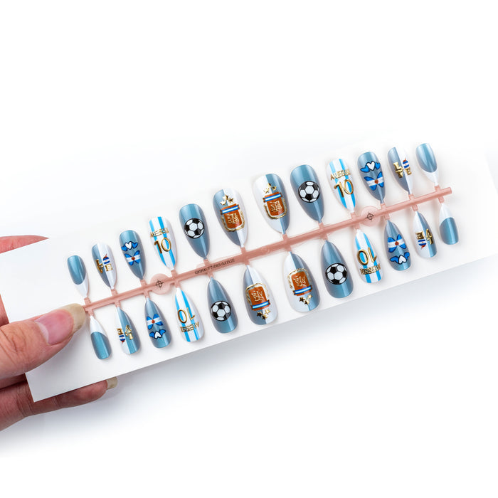 Wholesale World Cup Gold Plated Cat-Eye Football Almond Nail Art Set-24 Pieces