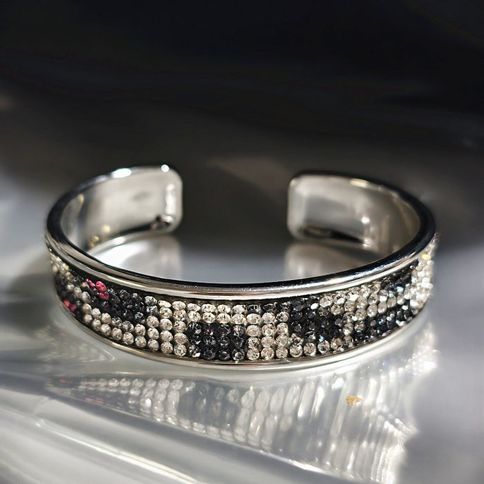 Wholesale Leopard Print Rhinestone Bangle Bracelet Silver Plated Open Cuff Fashion Jewelry Accessory
