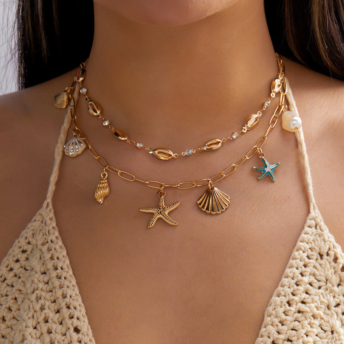 Wholesale Trendy Ceramic Layering Necklace Set with Ocean Shell Starfish