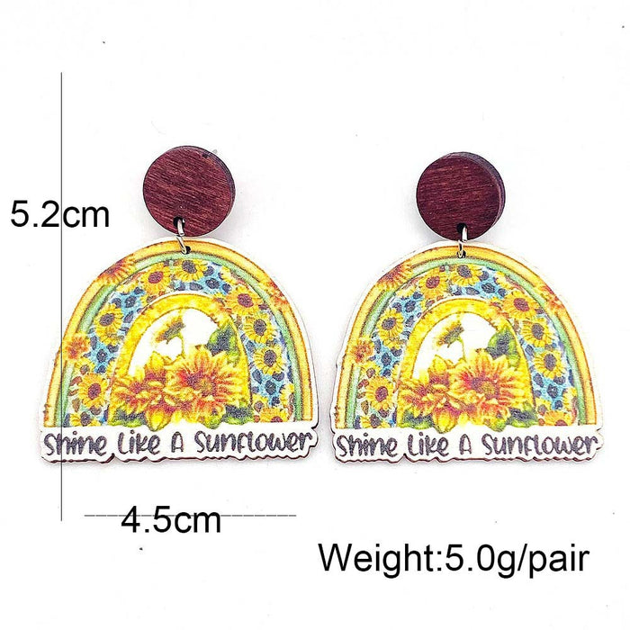 Wholesale Wooden Earrings Hollow Sunflower  Personalized Leopard Print Striped Retro Earrings
