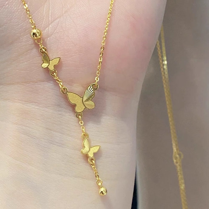 Wholesale Butterfly tassel necklace with niche temperament, simple and luxurious, collarbone titanium steel