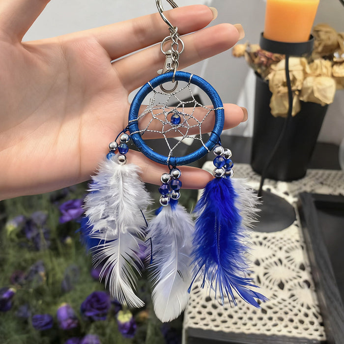 Wholesale Handmade Red Feather Dreamcatcher Keychain Nordic Style Couple Gift