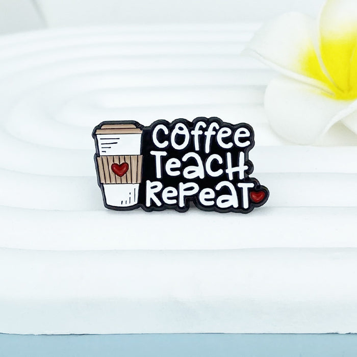 Wholesale Zinc Alloy Red Heart Coffee Cup English Letter Enamel Brooch Pin Trendy Accessory MOQ≥2
