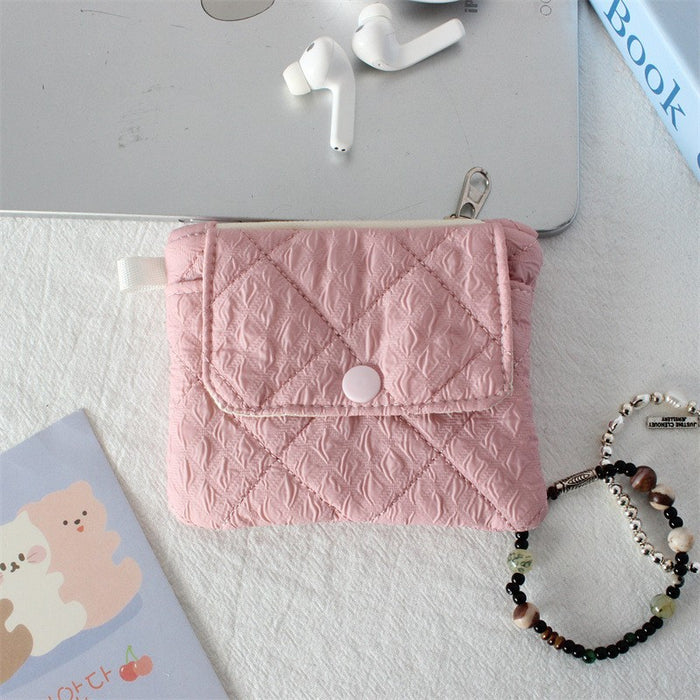 Wholesale Quilted Diamond Pleated Polyester Coin Purse Sweet Pink Multi Functional Card Holder Home Storage