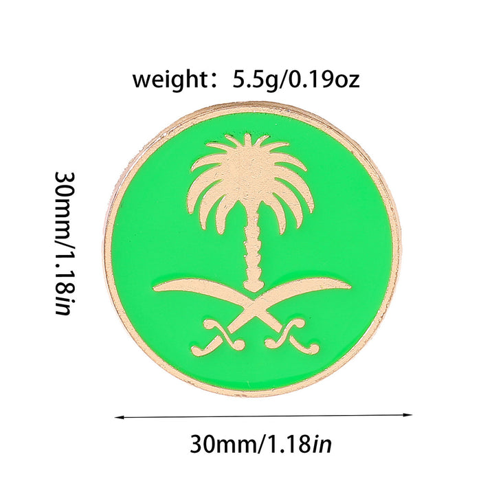 Wholesale Saudi Arabia National Emblem Brooch Metal Palm Tree Flag Pin Chic Fashion Accessory Gift