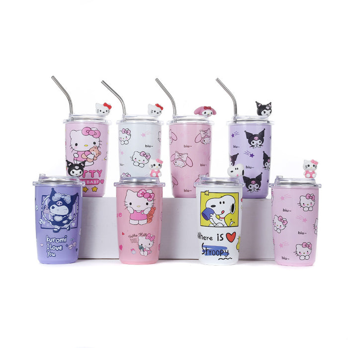 Wholesale Cute Cartoon Stainless Steel Portable Thermos Cup for Students with Straw