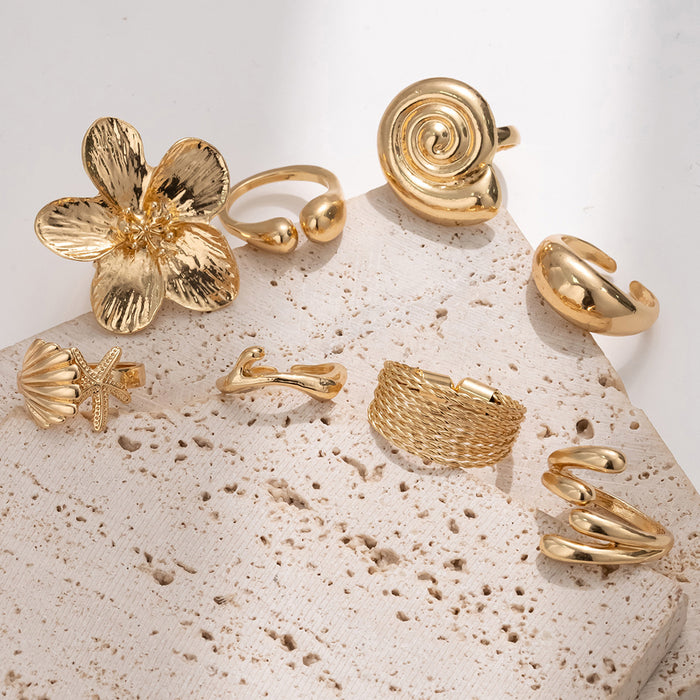 Wholesale Summer Ocean Starfish Ring Set Beach Vacation Style Light Luxury Premium Flower Ring Jewelry