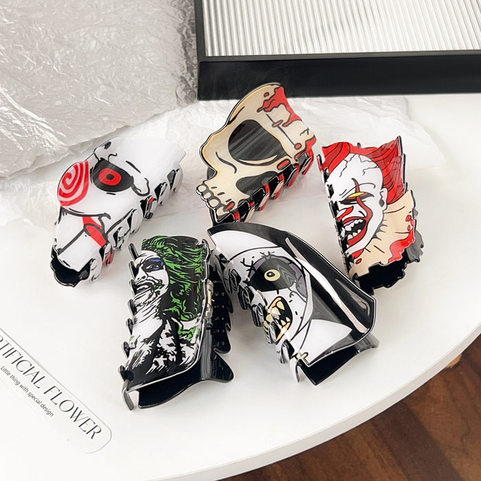 Wholesale New Cross-Border Hot-Selling  Hairpin Funny Ghost Face Hair Claw Ghost Face Horror Niche Design Holiday Dress Hair
