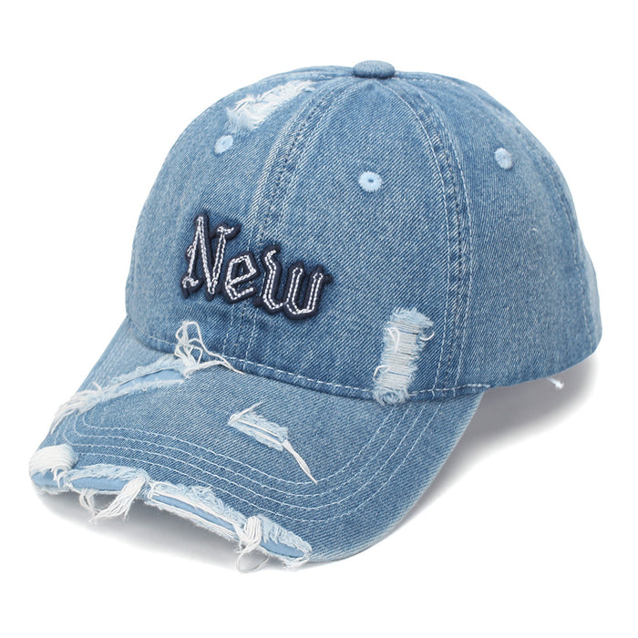 Wholesale Washed Denim Baseball Cap with Distressed Vintage Embroidery Unisex Casual Hat