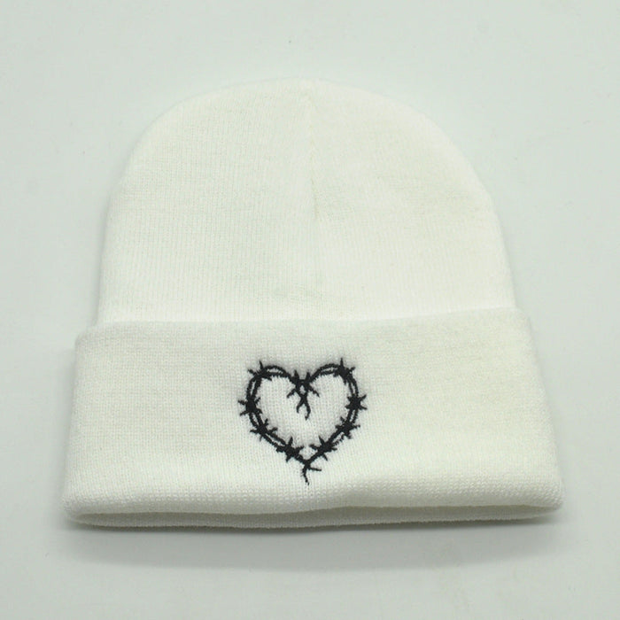 Wholesale Hat Wool Heart Embroidered Warm Knitted Hat JDC-FH-PNi010