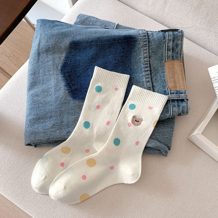 Wholesale Socks Candy Color Cute Embroidery Middle Tube Socks Pile Sock Cotton