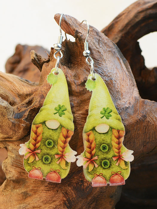 Wholesale Saint Patrick Acrylic Double-sided Printed Dwarf Elf Earrings JDC-ES-ChenC013