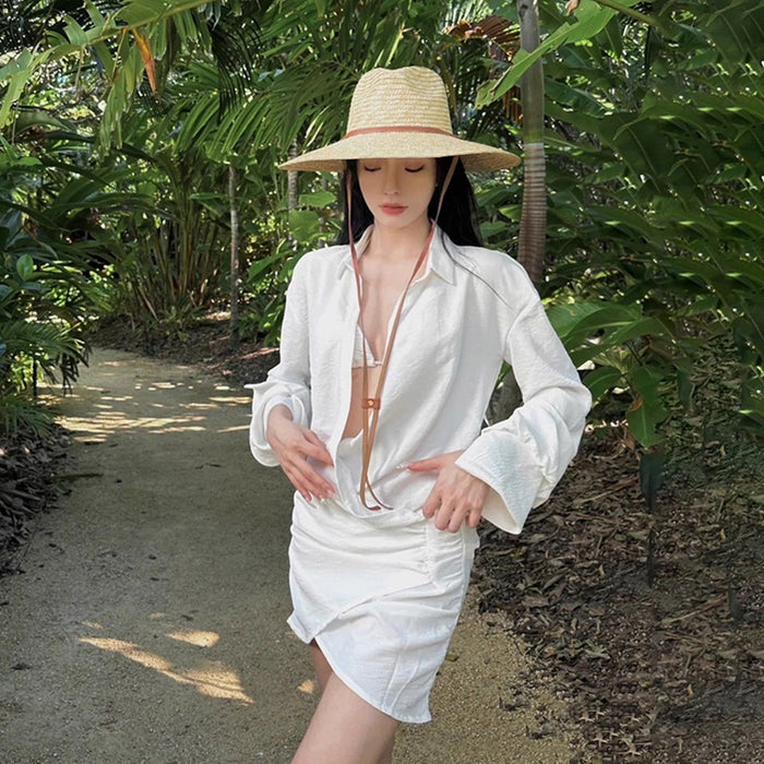 Wholesale Holiday bikini shirt skirt swimsuit women's three piece set