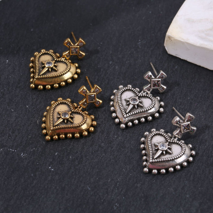 Wholesale Retro distressed heart earrings niche retro earrings