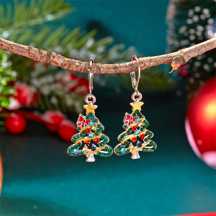 Wholesale Christmas Tree Rhinestone Drop Earring and Necklace Set Stylish