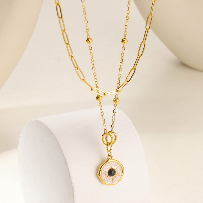 Wholesale Double Layer Gold Stainless Steel Simple Turquoise  Necklace