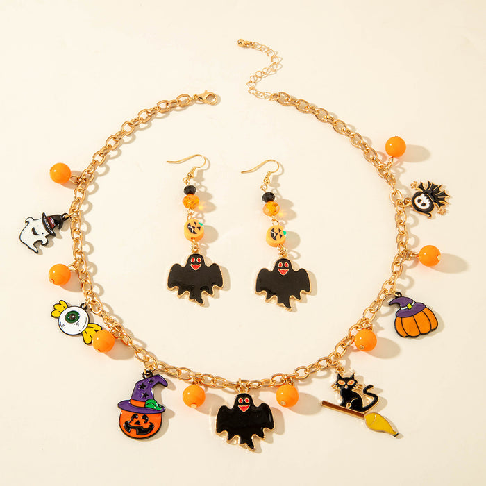Wholesale Pumpkin Ghost Skull Pendant Necklace Earrings Set Jewelry Accessory MOQ≥2