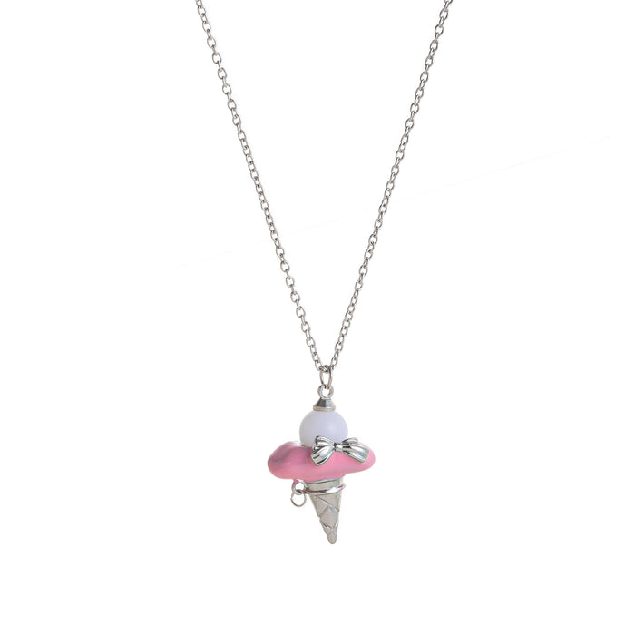 Wholesale Ice cream cone bow pearl pendant necklace