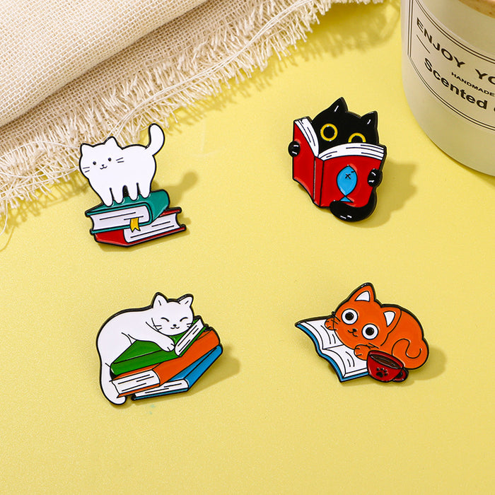 Wholesale Drop Oil Alloy Brooch Cartoon Cute Cat Book Animal Shape Clothes Schoolbag Decorations Badge