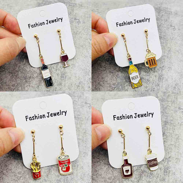 Wholesale Alloy Oil Drop Earrings Beer Red Wine Glass Coffee Gourmet Drink Pendant Earrings