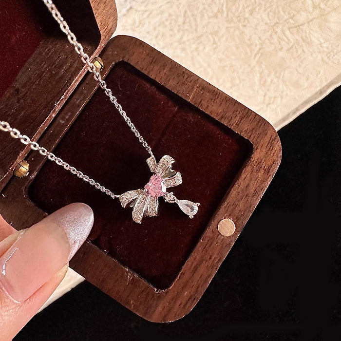 Wholesale Butterfly Knot Water Drop Necklace Jewelry Zircon Niche Light Luxury Pendant Design Clavicle Chain