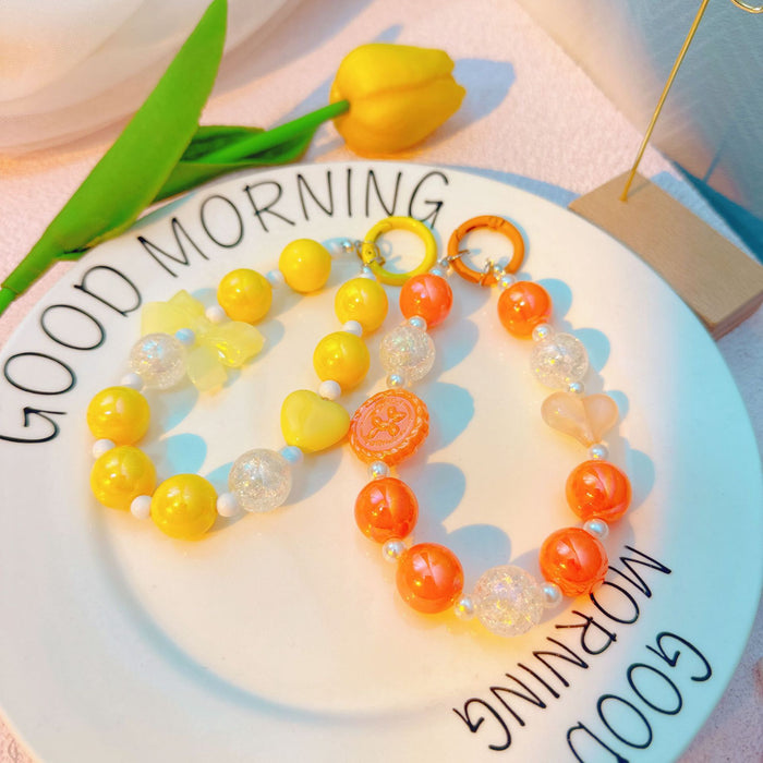 Flower Beaded Mobile Phone Chain Keychain Pendant Bag Decorative Hanging Ornaments