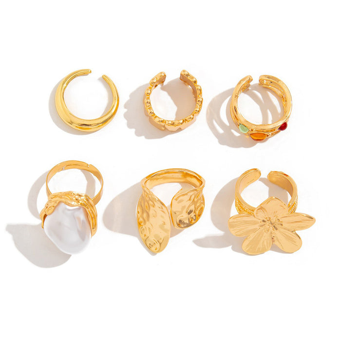 Wholesale Jewelry Retro Ring suit Gold Alloy Flower Opening Design Ring